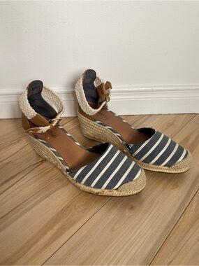 Sperry Striped Navy Espadrille Wedge Sandals